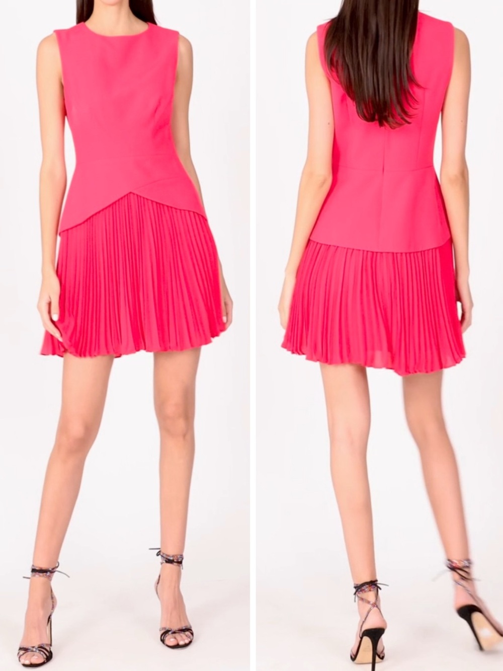 Milly NWT Haddy Chiffon Vibrant Pink Pleated Hem Sleeveless Mini Dress Size 12